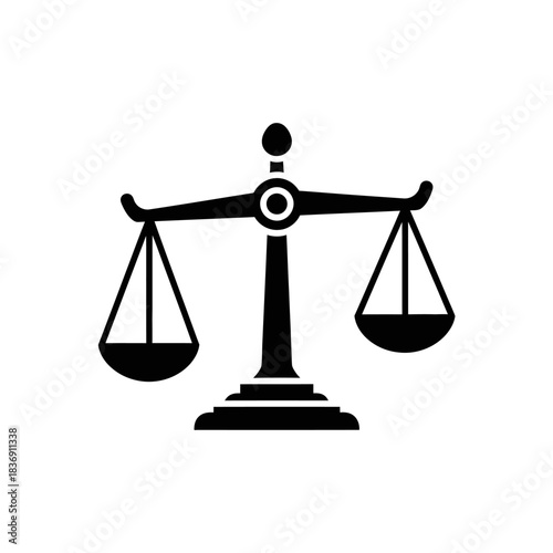 Black Silhouette of a Balanced Justice Scale Symbol, Representing Fairness and Law.