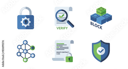Blockchain Technology and Security Icons - A Visual Representation of Digital Trust.