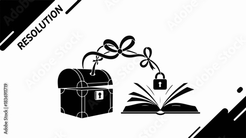 Unlocking knowledge and secrets from a treasure chest to an open book.