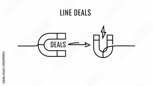 Two magnets attracting business deals with electrical energy, symbolizing successful connections.