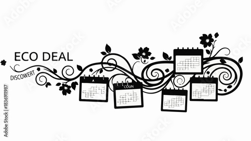 Organic growth and eco-friendly opportunities shown with stylized calendars and floral elements.