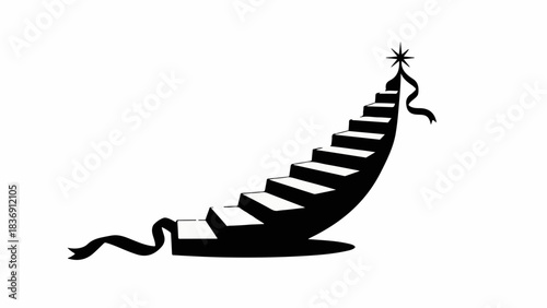 Stairway to success with ribbon and star symbol