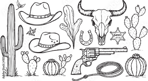 Wild West Collection of Iconic Symbols and Objects.