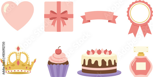 Collection of pastel pink celebration icons for birthdays and events