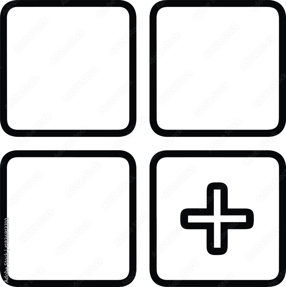 Fototapeta premium Minimalist Vector Grid Icon with Plus Sign for Add or Create Actions