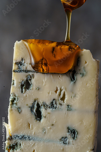 cheese with blue mold dripping honey