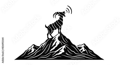 Majestic goat standing atop a mountain peak, broadcasting a signal.