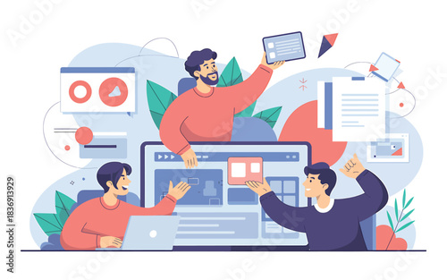 Team Collaboration on UI/UX Design Project  Creative Workspace Illustration