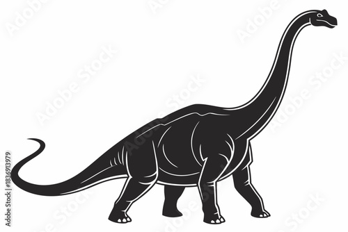 Minimal Black Silhouette of a Brontosaurus with Long Neck and Tail, Smooth Clean Outline and Simple Vector Style on a White Background – AI Generated