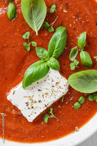 tomato soup with feta and basil