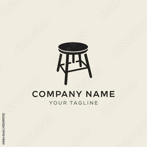 Simple Black Stool Logo Design Minimalist Furniture Icon.