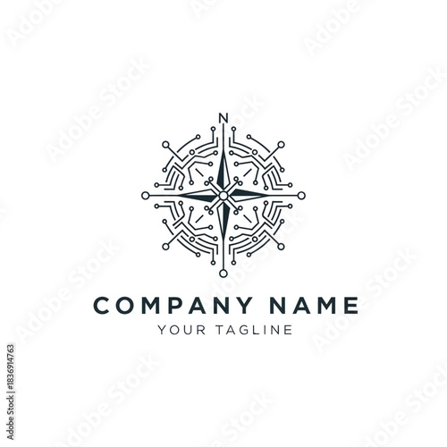 Digital Compass Logo Design Technology Innovation.