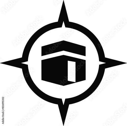 Qibla direction symbol showing kaaba and compass vector icon for muslim prayer or salah and religious guidance