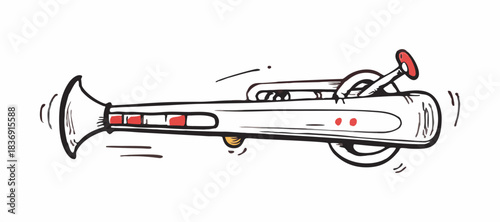 Cartoon Trumpet Doodle Illustration. Funny Musical Instrument Sketch.