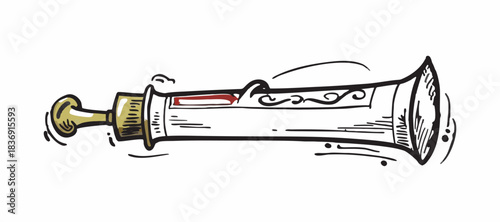 Cartoon Trumpet Doodle Illustration. Funny Musical Instrument Sketch.