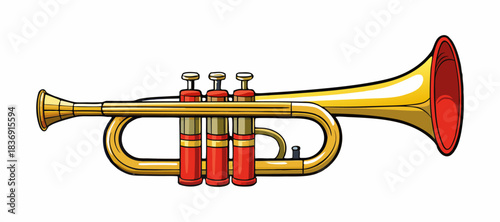 Golden Trumpet Realistic Illustration. Musical Instrument Clipart.