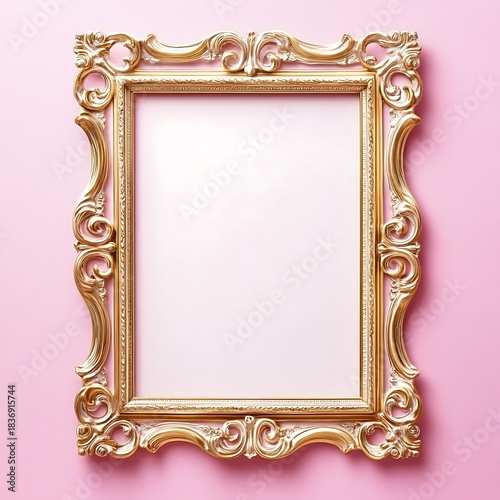 Wallpaper Mural Elegant Gold Picture Frame with Ornamentation and Pink Background for Presentation Torontodigital.ca