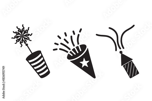 Party Poppers Exploding Silhouette – Festive Celebration Icon Design