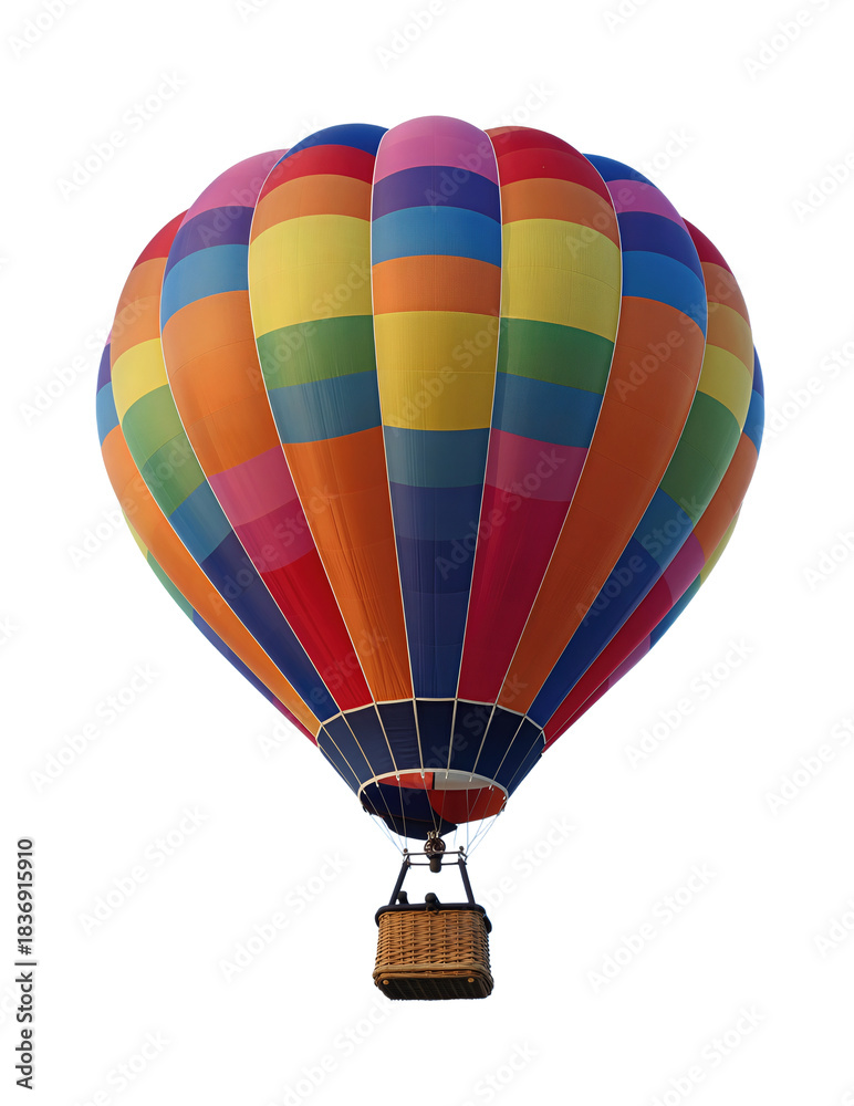 Fototapeta premium Colorful Rainbow Hot Air Balloon with Woven Basket