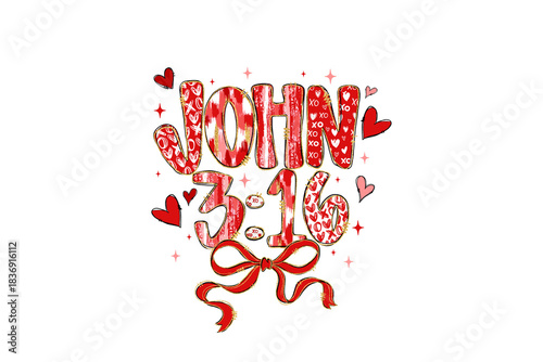 John 3:16 Bible Verse with Hearts and Leopard Print illustration Sublimation Design