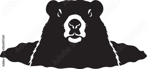 Black silhouette of a bear emerging from water or snow