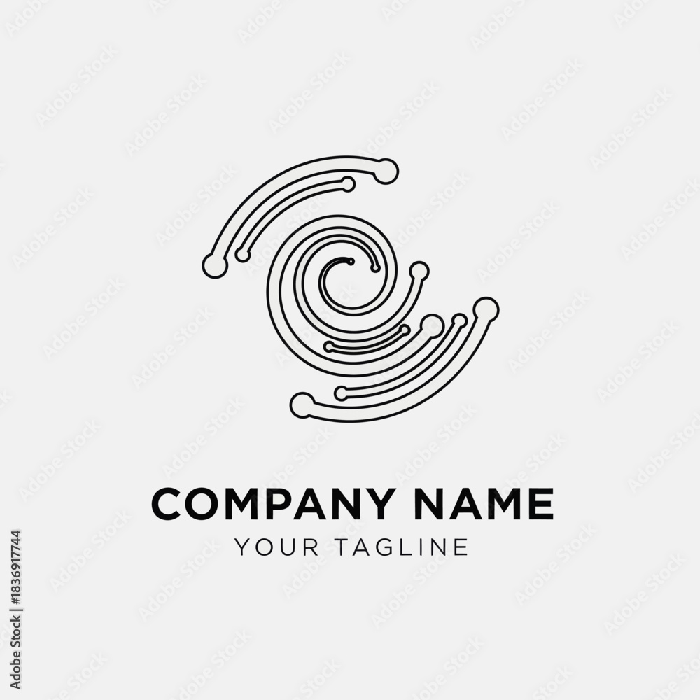 Fototapeta premium Abstract spiral technology logo with circuit board line art.