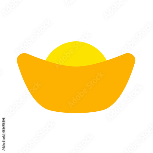 Flat illustration of a classic Chinese gold ingot symbolizing wealth and prosperity. Great for Lunar New Year themes, fortune symbols, festive greetings, and celebration graphics.