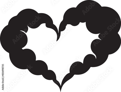 Black heart shape formed by swirling smoke clouds white