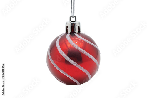 Festive red ornament with glittering white swirl design