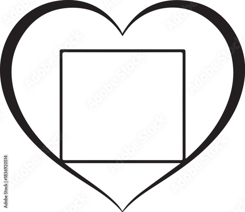 Black outline heart shape enclosing white square vector