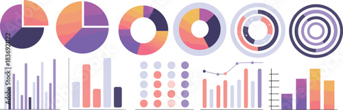 Colorful vector illustration of audio mixer buttons, bar graph design, and paint brush palette set for infographic data art