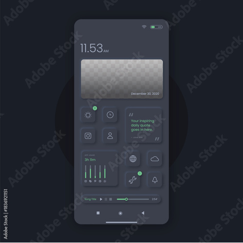 Modern dark mode smartphone interface displaying a group of people in a video feed with various app icons and controls