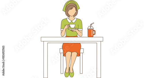 Woman enjoying coffee at a table with a drink