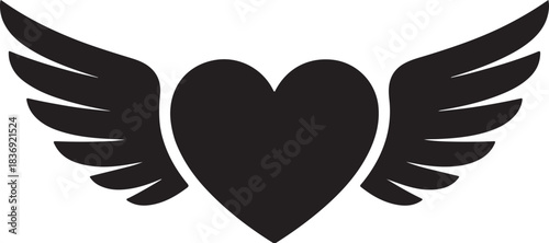 Black heart with outstretched wings graphic love symbol