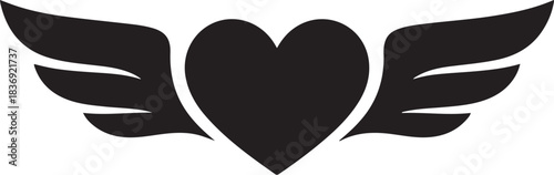 Black heart with wings graphic symbol love