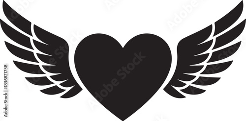 Black heart with spread wings silhouette love symbol