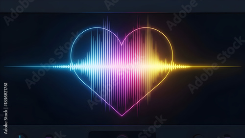 Colorful sound wave forming glowing heart shape
