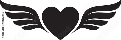 Black heart with spread wings silhouette love symbol