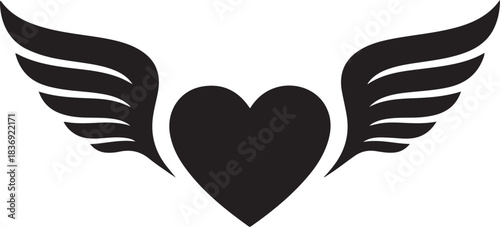 Black heart with spread wings silhouette love symbol