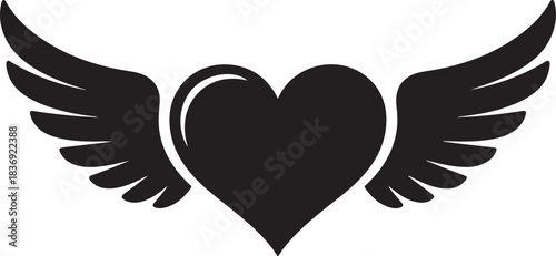 Black heart with spread wings silhouette love symbol
