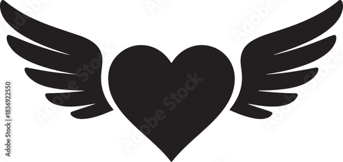 Black heart with spread wings silhouette love