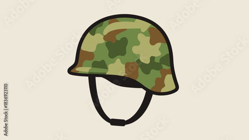 Military Camouflage Helmet Icon Illustration – Army Combat Protection Symbol