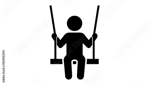 Person on Swing Icon Illustration – Playground Child Recreation Silhouette Symbol