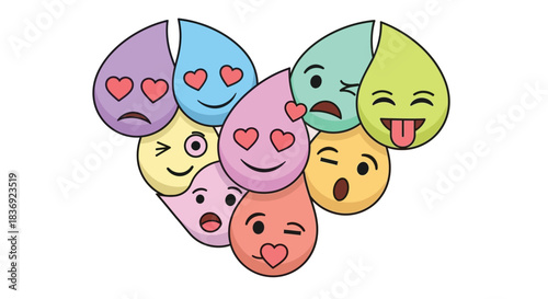 Vibrant colorful emojis expressing various emotions and feelings