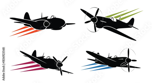 Vintage planes in flight with colorful trails