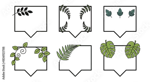 Green leafy speech bubbles for eco friendly messaging and branding