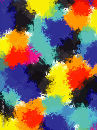Vibrant abstract paint splashes create a lively and energetic background pattern with a joyful, artistic feel.