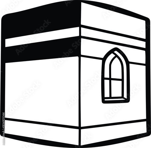 Kaaba muslim pray icon in mecca with a distinctive window for islamic pilgrimage and worship