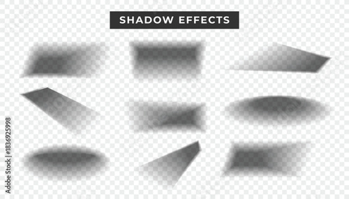 Realistic soft shadow effects collection with transparent background for modern graphic design elements