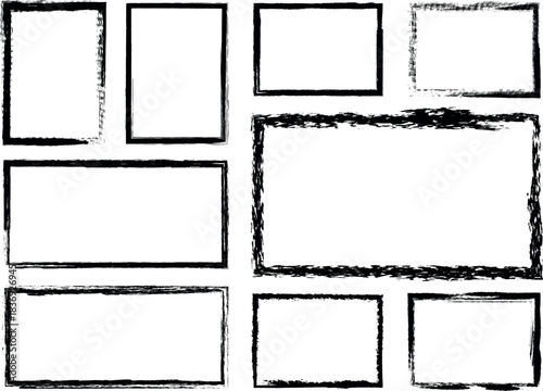 Collection of distressed rectangular frames in black and white grunge style